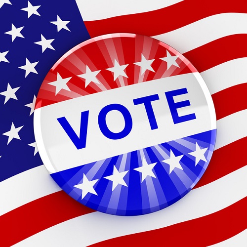stock photo vote button on american flag background 3d rendering